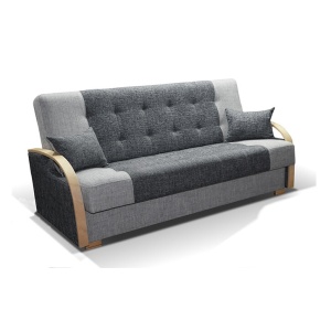 Nira 133 canapea extensibila cu lada de depozitare si brate de lemn inguste