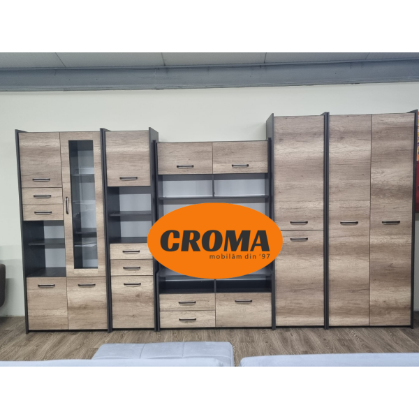 mobila living cu dulapuri maro, pal melaminat